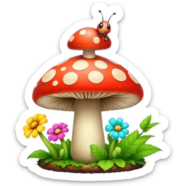 Flower power mushroom with a cute little caterpillar sticker