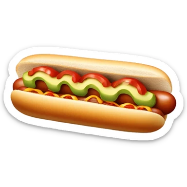 one hotdog with diced tomato, smash avocado and zigzagging mayonnaise sticker