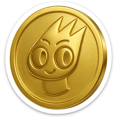 Create a gold flat token featuring the mascot head from the provided image. The head should be gold, identical in style and detail to the reference, centered, with no shadows, a subtle rim, and on a transparent background. sticker