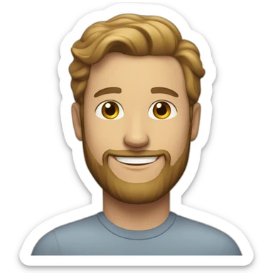 smiling white man in late 20s with a beard sticker