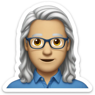 white-40-year-old-man-with-long-gray-hair-parted-in-the-middle,-brown-eyes,-blue-glasses sticker