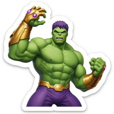 Hulk fighting Thanos, green superhero versus purple villain with infinity gauntlet sticker