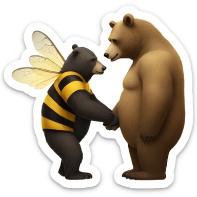 Bear holding hands with a giant bee  sticker