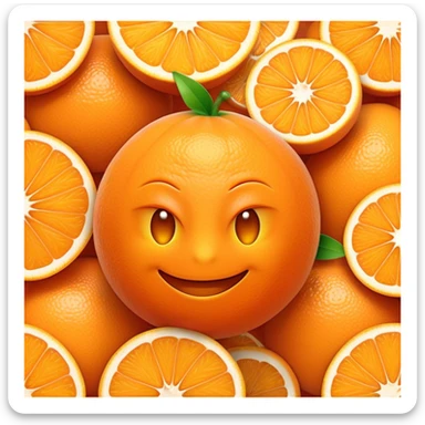Cinematic Realistic Orange Emoji, Juicy and vibrant, with a bright, glossy skin that gleams in the light, revealing a slight texture from the natural pith. The orange segments peek through as the fruit radiates refreshing energy. Soft glowing outline, capturing the essence of a sweet, zesty burst of flavor in a perfect orange! sticker
