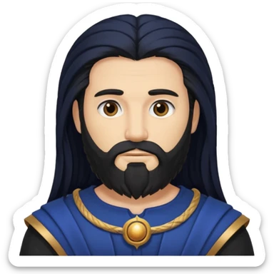 Saturn, Time God from Rome Mythology with long black hair and beard, black and dark blue outfit, light tan skin sticker
