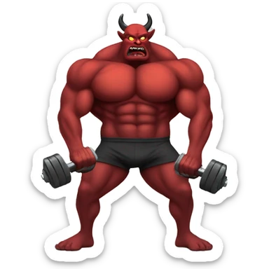 Demon emoji lifting dumbbells sticker