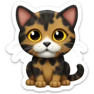 Tortoiseshell cat with yellow and black. White nose and chest sticker