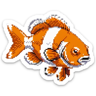 A pixelated clown fish with orange and white pattern sticker