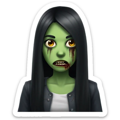 girl zombie with black long hair with teeth and serious face  sticker