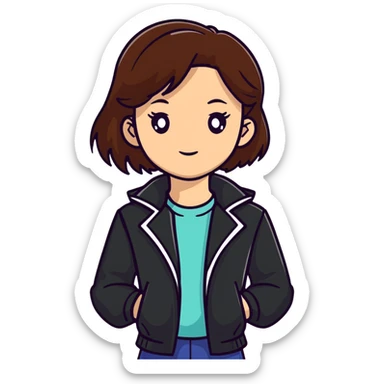 Light-skinned girl with brown hair wearing black jacket sticker
