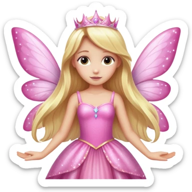 Long blonde hair pink sparkle princess dress large fairy wings sticker