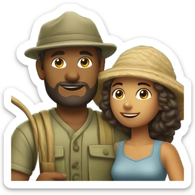 Latina island girl with Caucasian fisherman no beard husband in love on an island  sticker