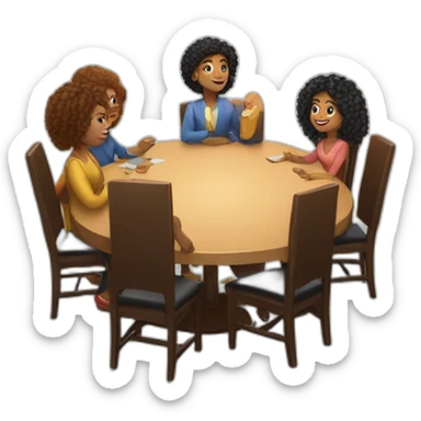 people sitting around a round table. Diverse in race and hair style. No croppings and all elements should be in frame. sticker