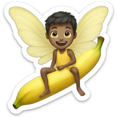 Boy fly with banana sticker