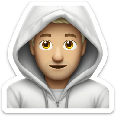 White Man in bed wearing hoodie who is very tired sticker