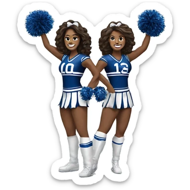 2 DCC dallas cowboy cheerleaders side by side holding pom poms, their arms are at their hips and one of their legs is extended out sticker
