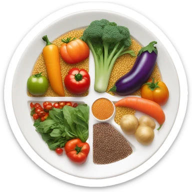 Look up on a large white round plate of healthy food sticker