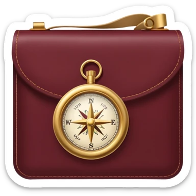burgundy travel item and  a gold compass in the lower right corner of the emoji in front of travel item sticker