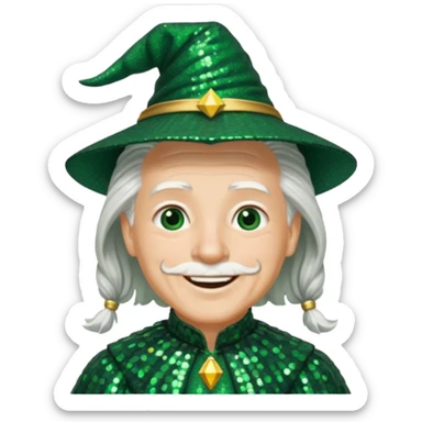 The Wizard from the Wizard of Oz with white hair, dark green sequin outfit sticker
