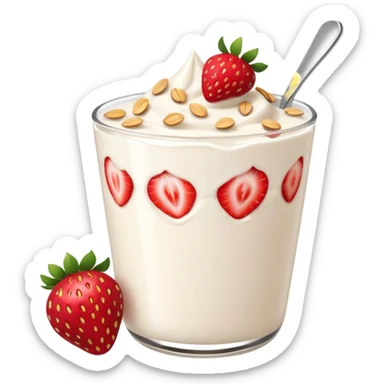 White yogurt with strawberries and oats sticker
