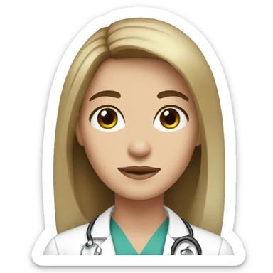 Beautiful white doctor with brunette long hair and black eye color sticker