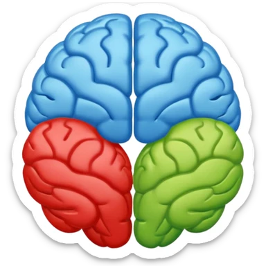 brain emoji inspired by Google's branding, using blue red yellow and green, modern and friendly sticker