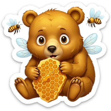 bear eating honeycomb with bees flying around sticker