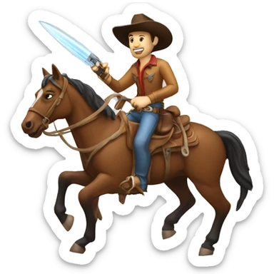 cowboy man riding a horse holding a custom laser pocket knife sticker