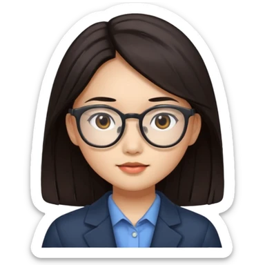 An asian girl with long hair and glasses and dark dark brown hair sticker