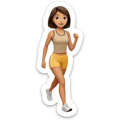 Brunette walking in scenic route in beige gym wear sticker