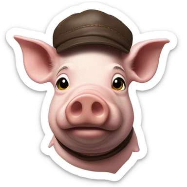 Pig head with leather Muir cap yellow bandana around neck sticker