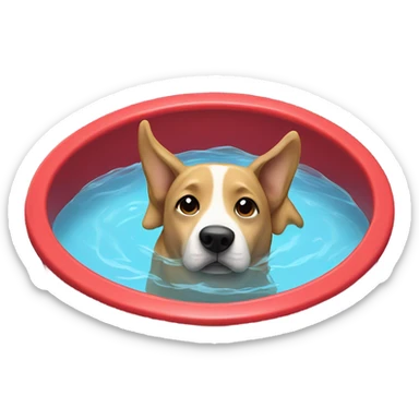 Dog wearing a hoodie in a pool that is red sticker
