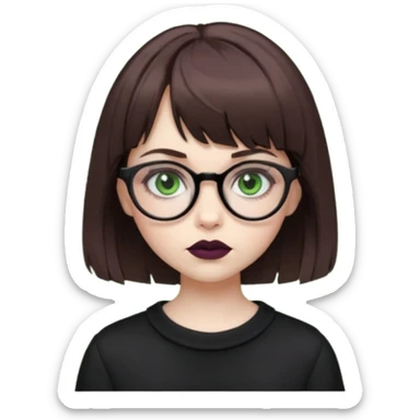 girl that has brown shaggy cut hair with baby bangs, has green eyes and wears glasses, she is goth  sticker