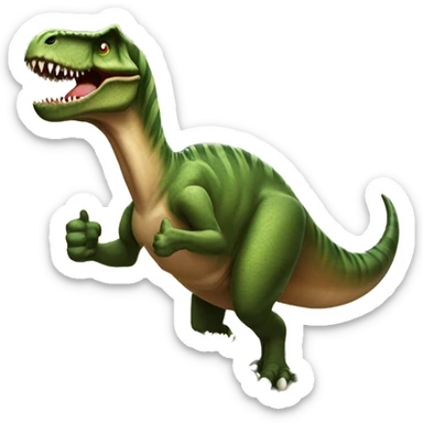 tyrannosaurus showing thumbs up with a table with food in the backgound sticker