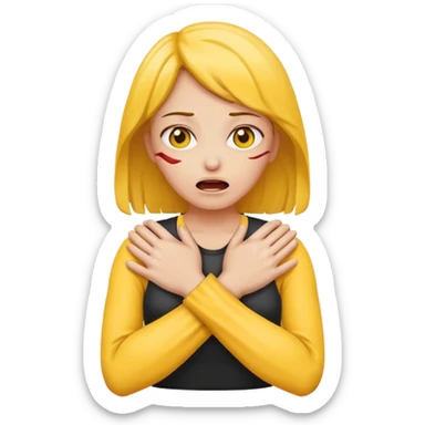 woman chocking herself with hands crossed yellow skin sticker