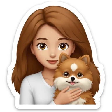 light-skinned-girl-with-brown-hair-and-brown-eyes-petting-pomeranian sticker