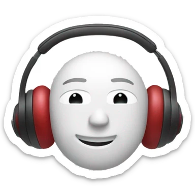 An IOS, Apple designed pomegranate emoji that is wearing headphones, facing to the right slightly. White background. Simple design. sticker