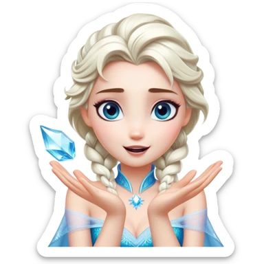Cinematic Playful Elsa Portrait Emoji, Blowing frost from her hands in a dazzling display, eyes filled with mischief, exuding a magical charm that is both fun and enchanting! sticker