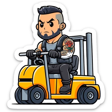 Biker dude with face tattoo on forklift sticker