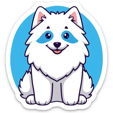 fluffy white Samoyed dog with blue eyes, smiling sticker