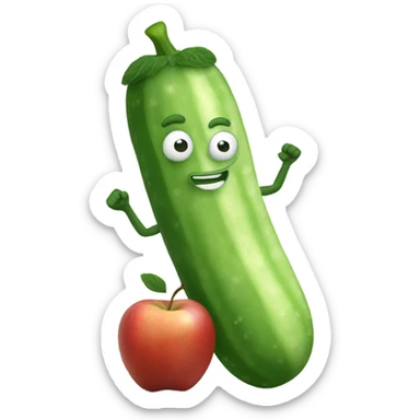 a cucumber holding two apples sticker