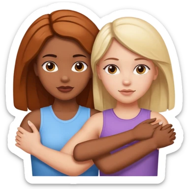 A colored girl with a white girl arms over each other sticker