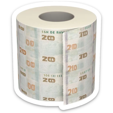 Torre de rollos de papel higiénico con billetes de cien impreso sticker