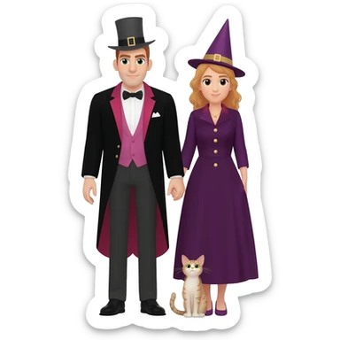 magician couple and their pet cat sticker