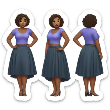 full-body-curvy-beauty-in-a-short wide skirt as three-view drawings sticker