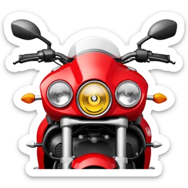 Ducati Monster motorcycle, front view, round headlight, red color, emoji style sticker