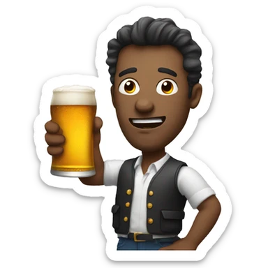 man with crazy face holding a beer bottle and a pint sticker