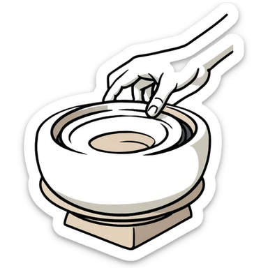 thumb pressing side of clay down onto a silver pottery wheel, thumb at the bottom of the clay, pottery gesture sticker