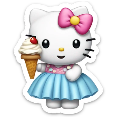 Hello kitty wearing a dress eating icecream sticker