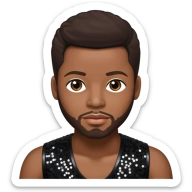 Durrell Tank Babbs, R&B Singer with dark brown hair, black sequin outfit sticker